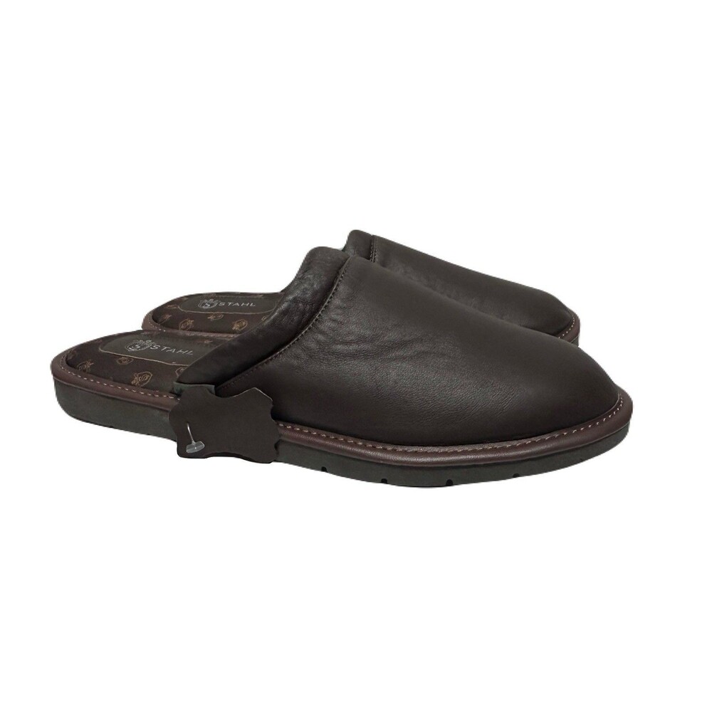 NEW Stahl Mens Size 12 Soft Sheep Leather Mocha Classic Slippers House Shoes - Picture 2 of 7